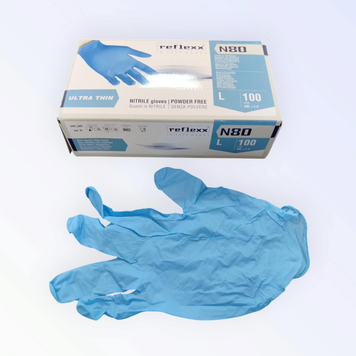 Reflexx Guanti Nitrile Azzurri Gr 3,2 Mis. L 100 Pz 2
