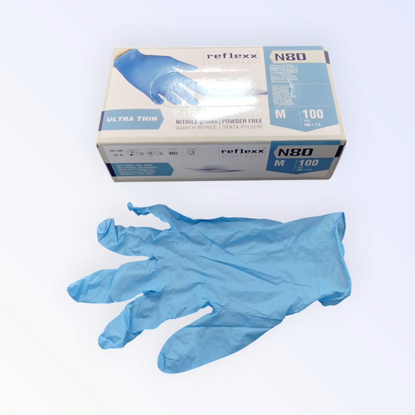 Reflexx Guanti Nitrile Azzurri Gr 3,2 Mis. M 100 Pz 3