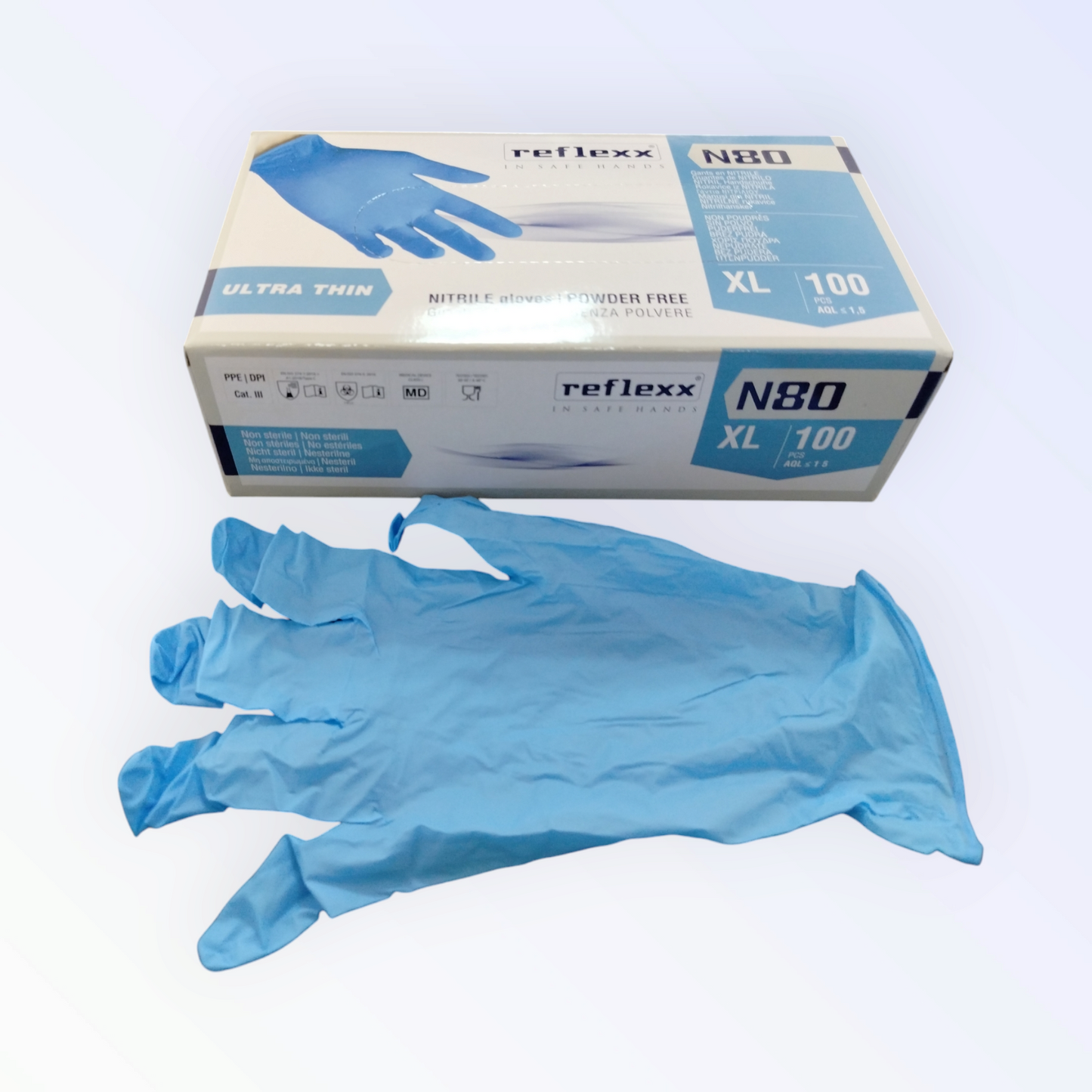 Reflexx Guanti Nitrile Azzurri Gr 3,2 Mis. Xl 100 Pz 2