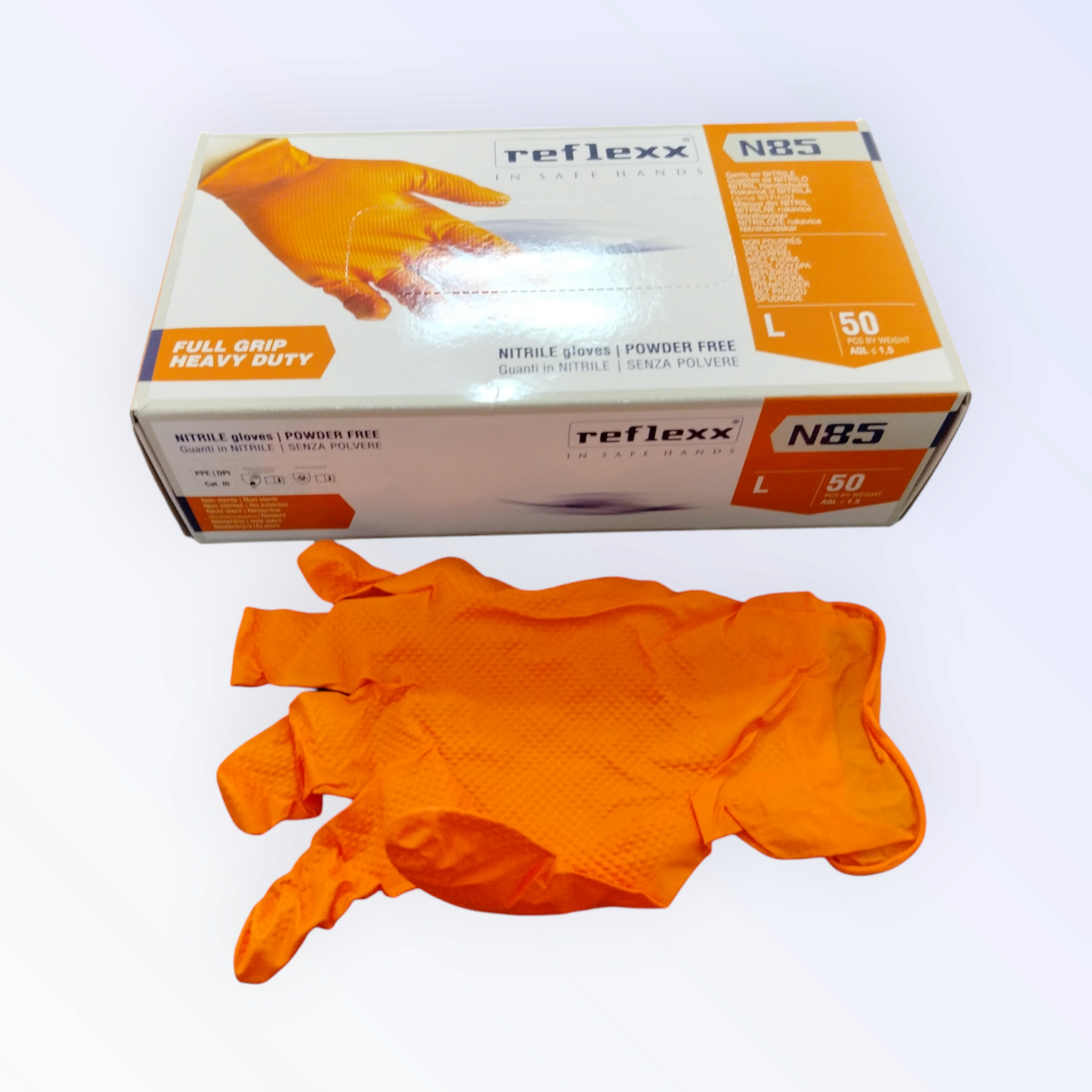 Reflexx Guanti Nitrile Robusti Arancio Gr 8,4 Mis. L 50 Pz 2