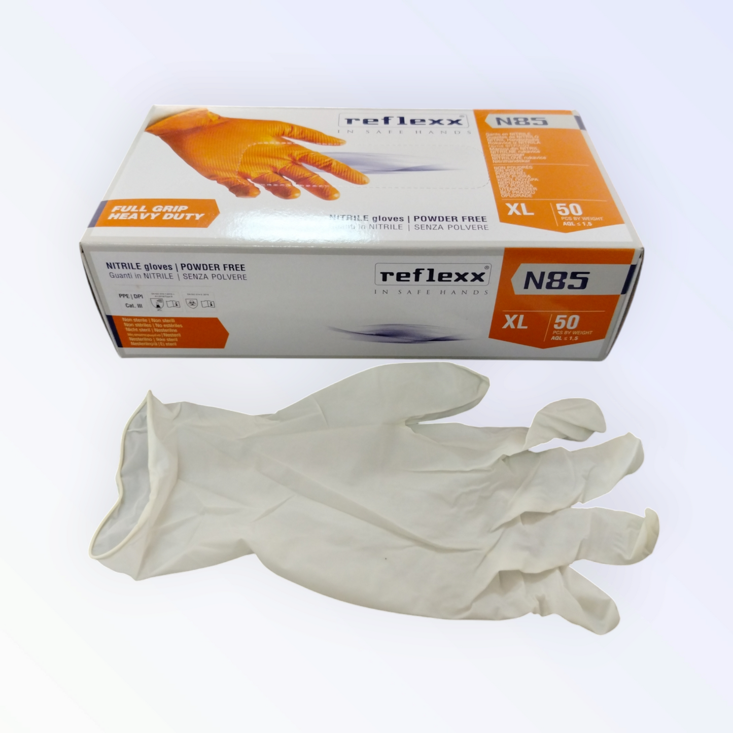 Reflexx Guanti Nitrile Robusti Arancio Gr 8,4 Mis. Xl 50 Pz 3