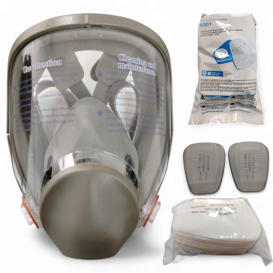 Maschera A Pieno Facciale Con 2 Filtri Di Ricambio Vapori, 10 Prefiltro Di Ricambio E 2 Ghiere Di Serraggio