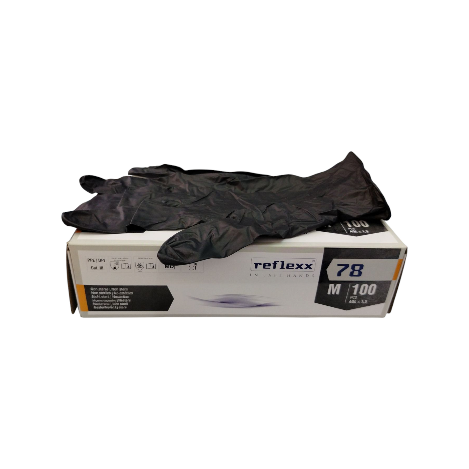 Reflexx Guanti Nitrile Nero Gr 4,0 Mis. M 100 Pz