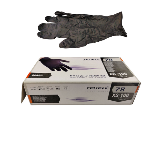 Reflexx Guanti Nitrile Nero Gr 4,0 Mis. Xs 100 Pz